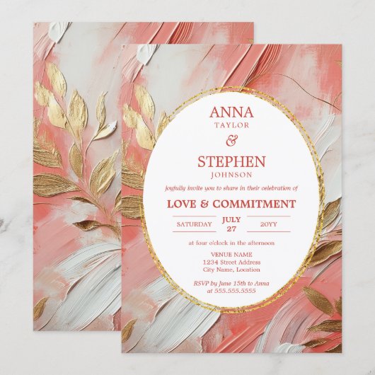 Zeitgenössische Coral Elegance Commitment Zeremoni Einladung (Vorne/Hinten)