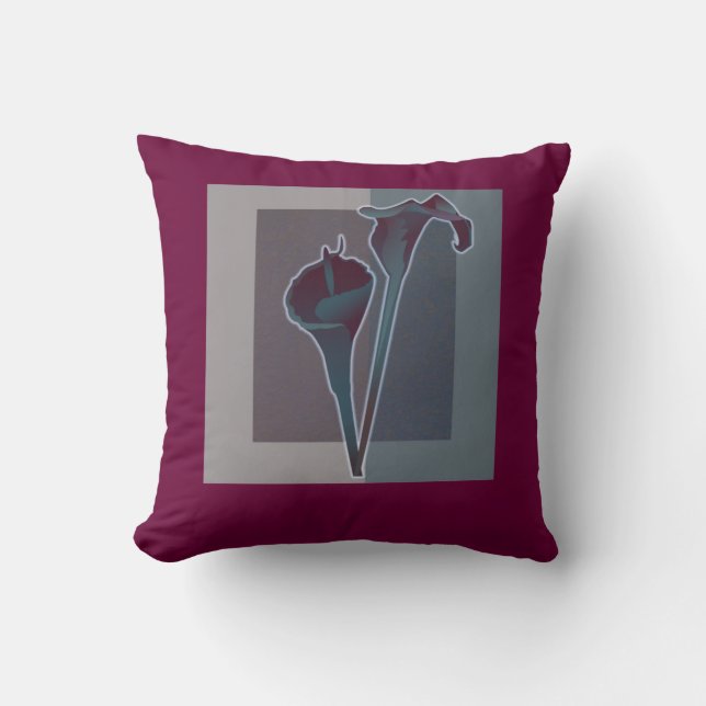 Zeitgenössische Designerkissenlilien in Burgunder Kissen (Vorderseite)