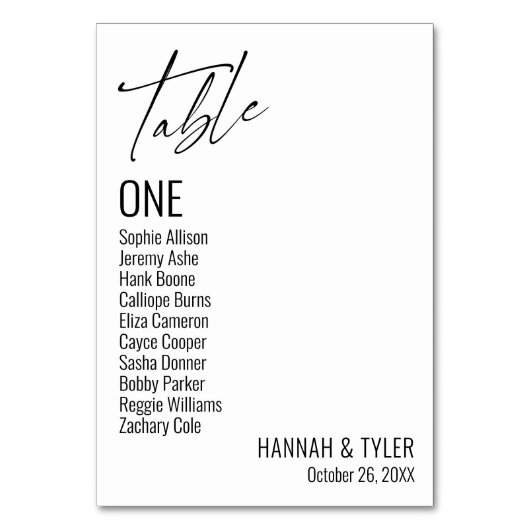 Zeitgenössische einfache elegante Typografie Tischnummer (Vorderseite)