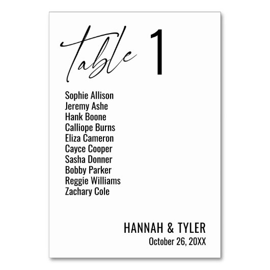 Zeitgenössische einfache elegante Typografie Tischnummer (Vorderseite)