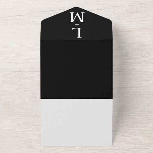Zeitgenössische einfache Schwarze Monogramm Hochze All In One Einladung (Außenbereich)