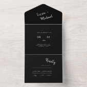 Zeitgenössische einfache Schwarze Monogramm Hochze All In One Einladung (Innen Boden)