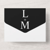 Zeitgenössische einfache Schwarze Monogramm Hochze All In One Einladung (Rückseite)