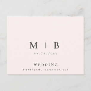 Zeitgenössische einfache Sleek Monogram Blush Wedd Einladungspostkarte