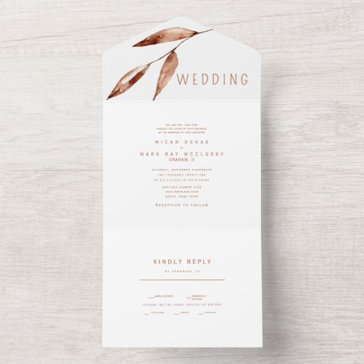 Zeitgenössische Einfache Terracotta Hochzeit All In One Einladung (Innen Boden)