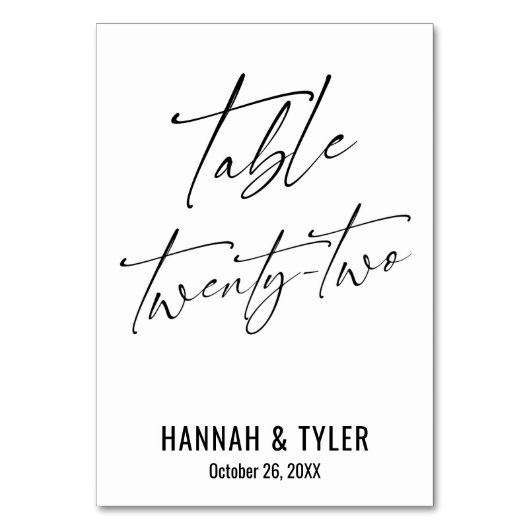 Zeitgenössische elegante Typografie-Tabelle 22 Tischnummer (Vorderseite)