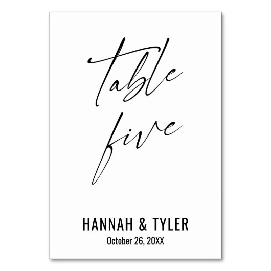 Zeitgenössische elegante Typografie-Tabelle fünf Tischnummer (Vorderseite)
