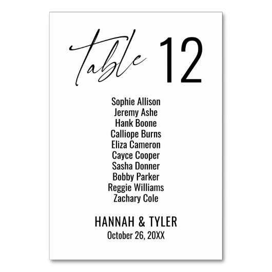 Zeitgenössische elegante Typografie Tischnummer (Vorderseite)