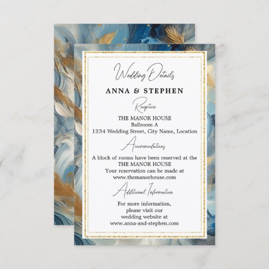 Zeitgenössische Eleganz: Blue White Gold Details Begleitkarte (Vorne/Hinten)
