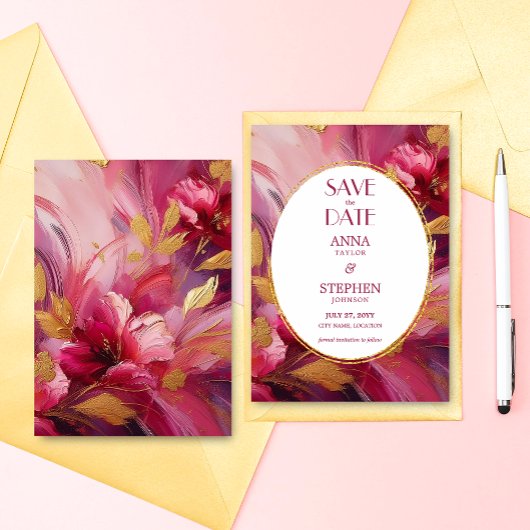 Zeitgenössische Eleganz: Fuchsia Rosa Gold Termin Einladung