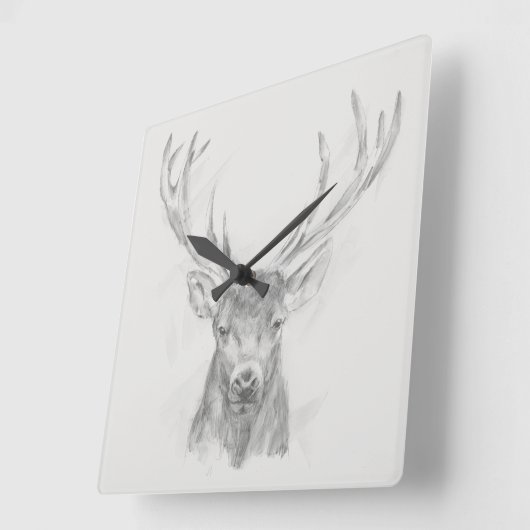 Zeitgenössische Elk Sketch Quadratische Wanduhr (Winkel)