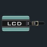 Zeitgenössische erste monogramm Gepäckanhänger<br><div class="desc">Personalisierte männliche 3 Buchstaben monogramm Reisegepäck Tag. Klassisches schwarz-aqua-grünes Stripmuster-Design mit mit Monogramm,  weißen Anfangsbuchstaben,  dh LCD. Elegante Geschenkidee für Männer. Manche Farbkombinationen. Horizontale Streifen in eigener Farbe. Modernes Label für klassische Taschen und Koffer.</div>