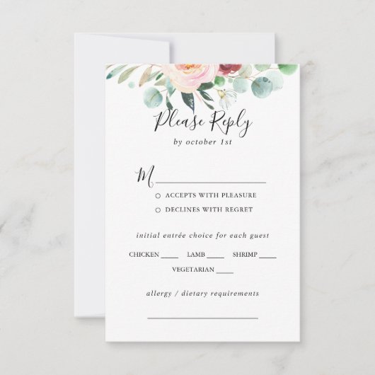 Zeitgenössische Eukalyptus Wedding Menü-UAWG RSVP Karte (Vorderseite)