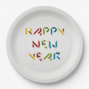 Zeitgenössische, farbenfrohe Silvester Paper Telle Pappteller
