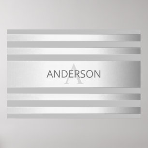 Zeitgenössische Faux-Silber-Ombre-Streifen & Grau Poster