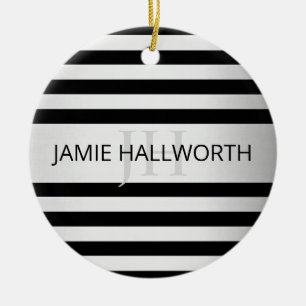 Zeitgenössische Faux-Silber-Ombre-Streifen & Schwa Keramik Ornament