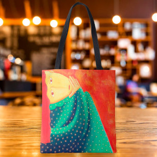 Zeitgenössische Feinmalerei einer denkenden Frau Tasche