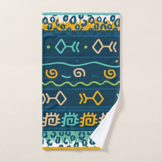 Zeitgenössische Fischgrafik und Geometrie Badhandtuch Set (Handtuch)