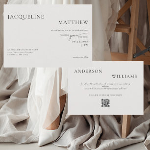 Zeitgenössische Forever You Beige QR-Code-Hochzeit Einladung