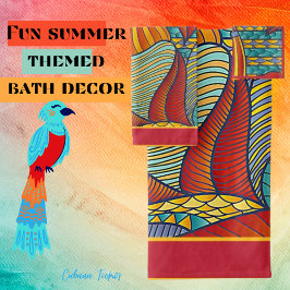 Zeitgenössische Formen Aquamarin, orange, gelber S Badhandtuch Set