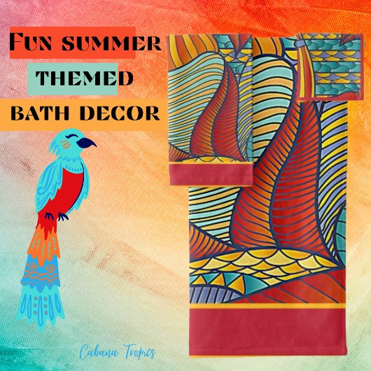 Zeitgenössische Formen Aquamarin, orange, gelber S Badhandtuch Set