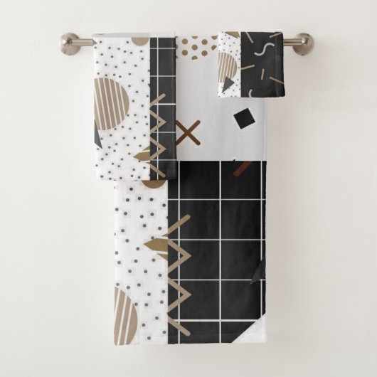 Zeitgenössische Formen Schwarz, Creme, Grau, Braun Badhandtuch Set (Insitu)