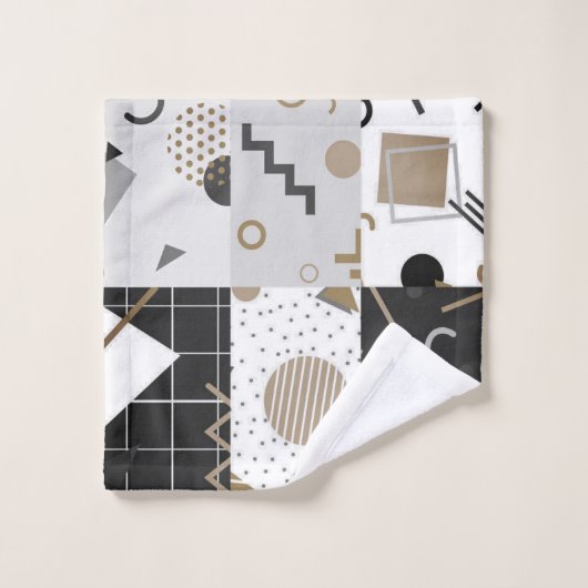 Zeitgenössische Formen Schwarz, Creme, Grau, Braun Badhandtuch Set (Waschlappen)