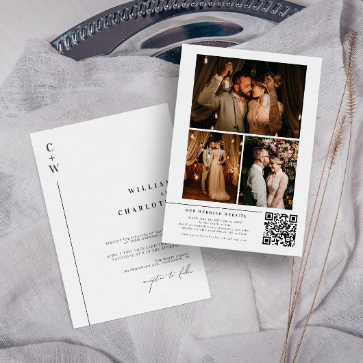 Zeitgenössische Foto Collage QR Code Hochzeit Einladung