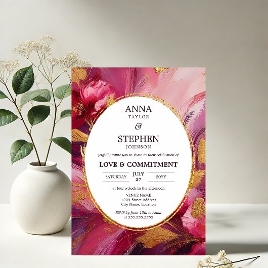 Zeitgenössische Fuchsia Elegance Commitment Zeremo Einladung