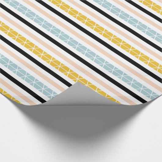 Zeitgenössische gelbe Schwarz-weiße blaue Streifen Geschenkpapier (Ecke)