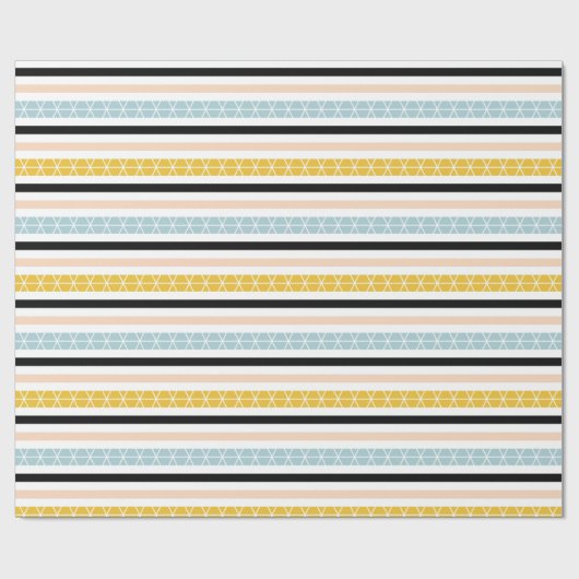 Zeitgenössische gelbe Schwarz-weiße blaue Streifen Geschenkpapier (Flach)