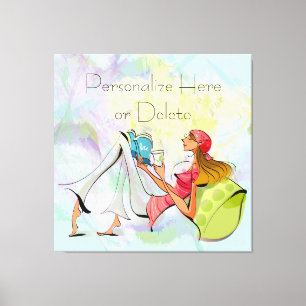 Zeitgenössische Girl Reading Stretched Canvas Prin Leinwanddruck