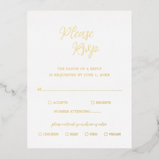 Zeitgenössische Gold Foil Modern Wedding RSVP Card Folie Einladungspostkarte (Vorderseite)
