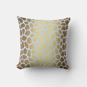 Zeitgenössische goldene blaue Giraffen-Safari-Haut Kissen