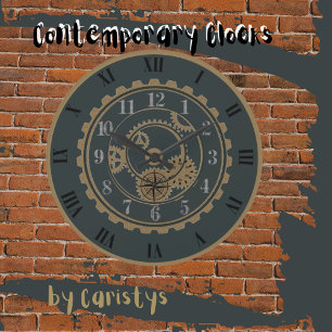 Zeitgenössische Graue Taupe Steampunk Wall Uhr