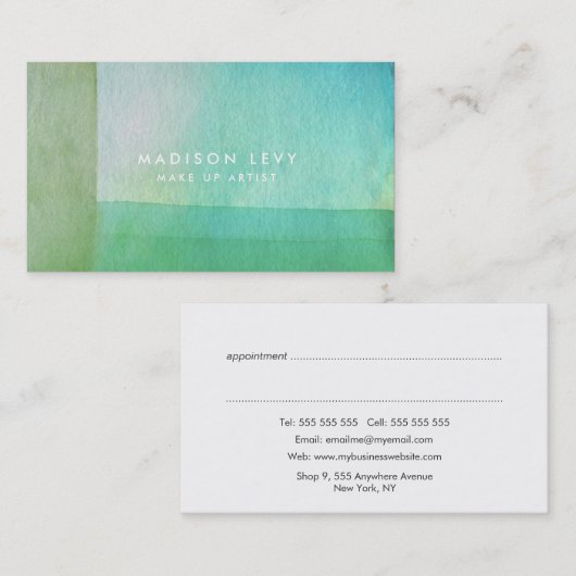 Zeitgenössische grüne Linien Wasserfarbenkünstleri Terminkarte (Vorne/Hinten)