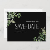 Zeitgenössische grüne Schwarze Hochzeit speichern Ankündigungspostkarte (Vorne/Hinten)