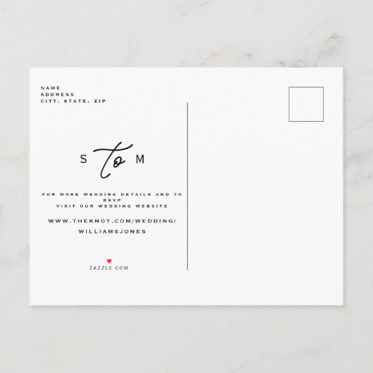 Zeitgenössische grüne Schwarze Hochzeit speichern Ankündigungspostkarte (Rückseite)