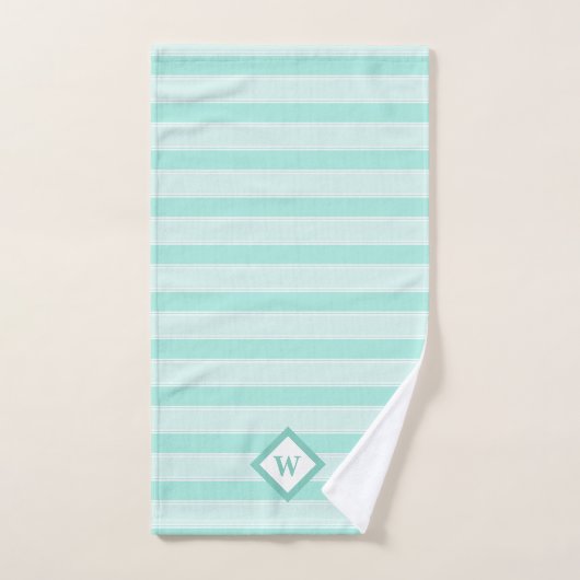 Zeitgenössische grüne Streifen Mit Monogramm Badhandtuch Set (Handtuch)