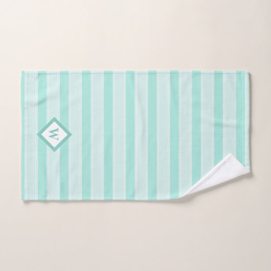 Zeitgenössische grüne Streifen Mit Monogramm Badhandtuch Set (Handtuch)
