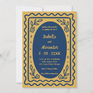 Zeitgenössische handgemalte Retro-Hochzeitseinladu Einladung