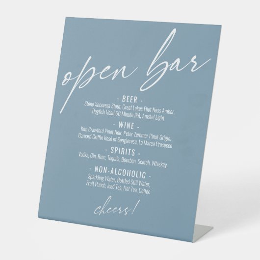 Zeitgenössische Handschrift Dusty Blue Open Bar Me Sockelschild (Vorderseite)