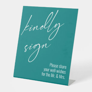 Zeitgenössische Handschrift "Kindly Sign" Aquamari Sockelschild