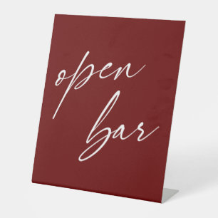 Zeitgenössische Handschrift Open Bar Burgunder Sockelschild