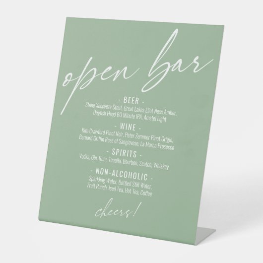 Zeitgenössische Handschrift Sage Green Open Bar Me Sockelschild (Vorderseite)