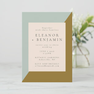 Zeitgenössische Hellblaue Senf-Olive-RSVP-Hochzeit Einladung