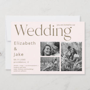 Zeitgenössische Hochzeit für Foto B/W Blush II Einladung