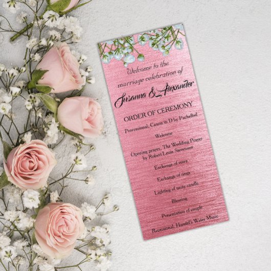 Zeitgenössische Hochzeit mit rosa Metallen und wei Programm