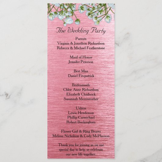 Zeitgenössische Hochzeit mit rosa Metallen und wei Programm (Rückseite)