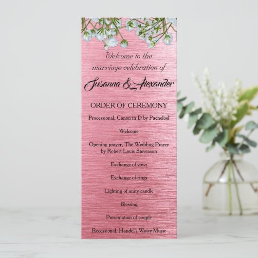 Zeitgenössische Hochzeit mit rosa Metallen und wei Programm (Stehend Vorderseite)